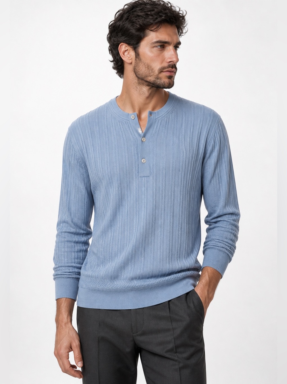 Tom Ford Cashmere Silk Henley Sweater Gray Knit Luxury Size 56 Italy